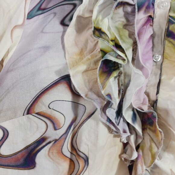 Georg Roth Los Angeles  Med. Cotton Button Down Top Ruffled Artsy Abstract Print - Picture 8 of 16